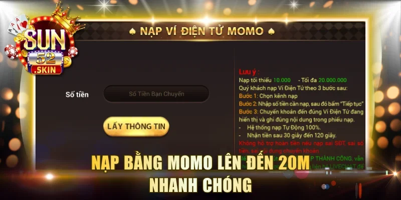Nạp bằng Momo lên đến 20M nhanh chóng